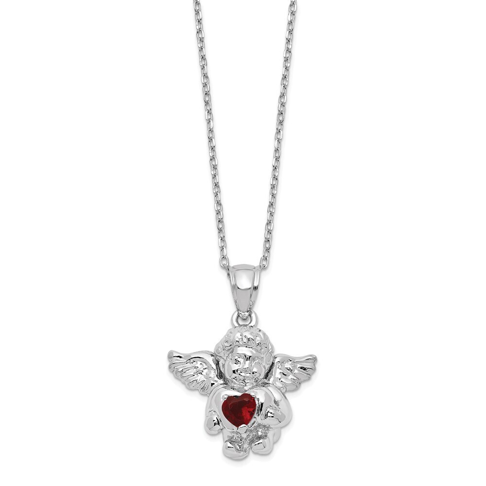 Kazi Luxury Silver RH-pltd CZ Jan Birthstone Angel Ash Holder 18in Necklace